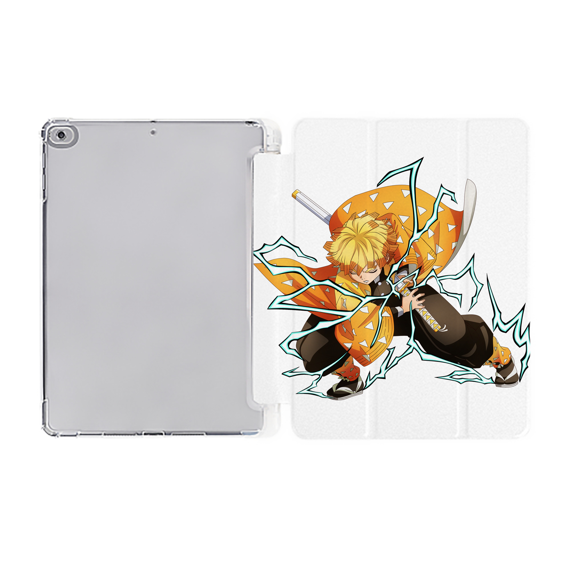 （画像用） 鬼滅の刃（きめつのやいば）我妻 善逸／あがつま ぜんいつ Agatsuma Zenitsu IPad ケース ペン収納付き 三つ折りスタンド PUレザー×シリコン 対応機種9.5/10.5/10.9インチ